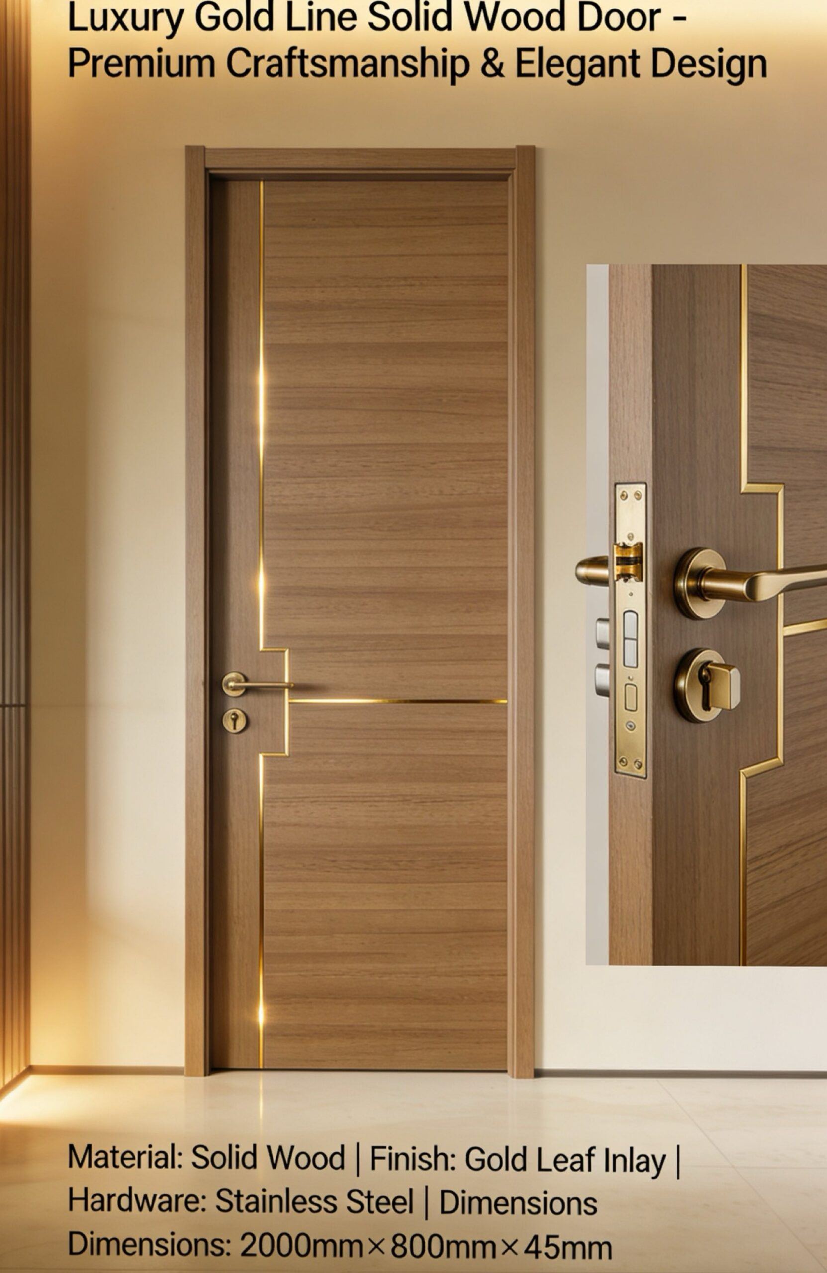 Luxury Gold Line Solid Wood Door - Premium Craftsmanship & Elegant Design