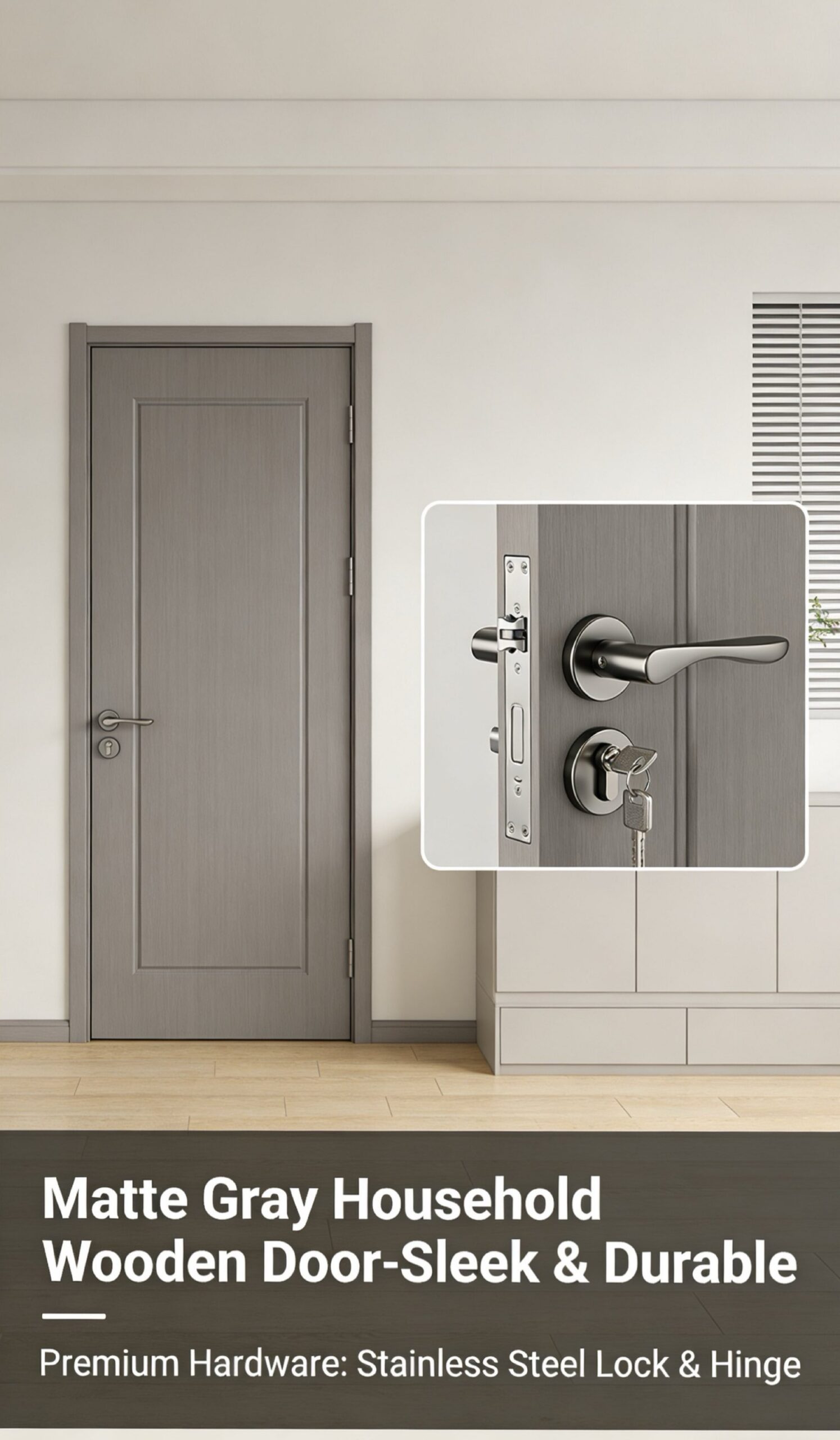 Matte Gray Household Wooden Door-Sleek & Durable