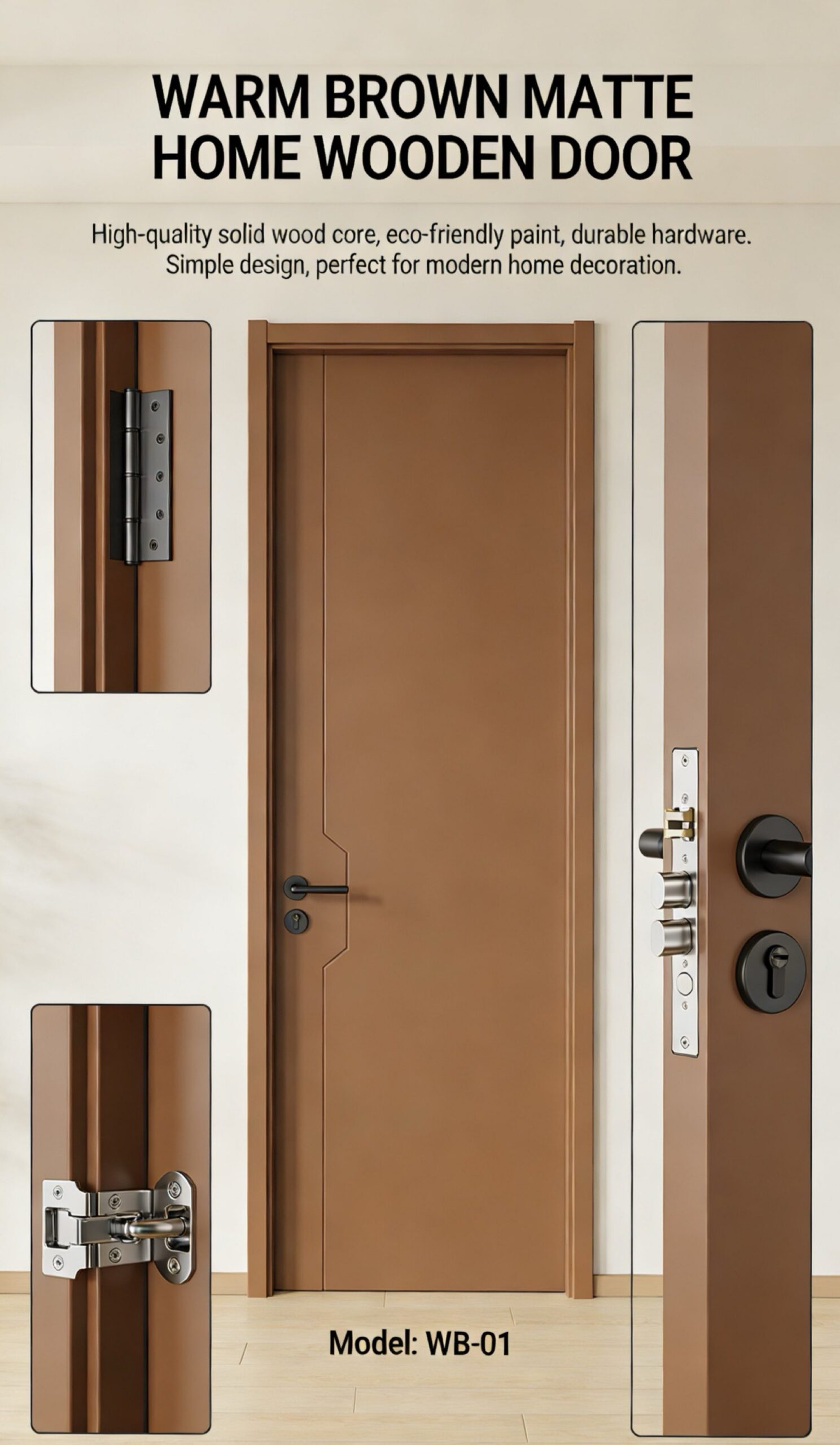 Warm brown matte home wooden door