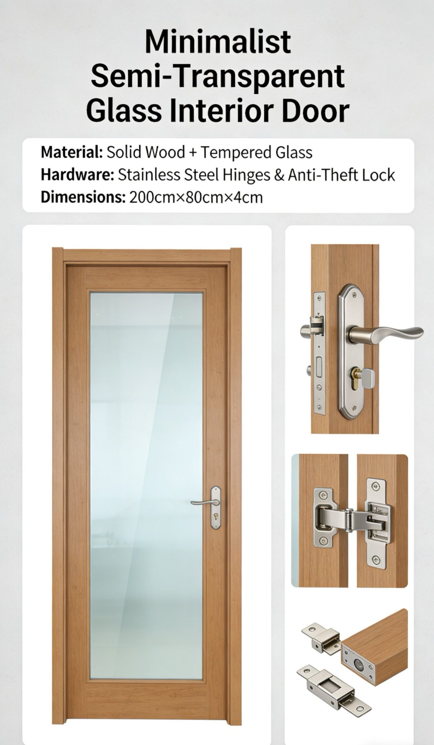 Minimalist Semi-Transparent Glass Interior Door