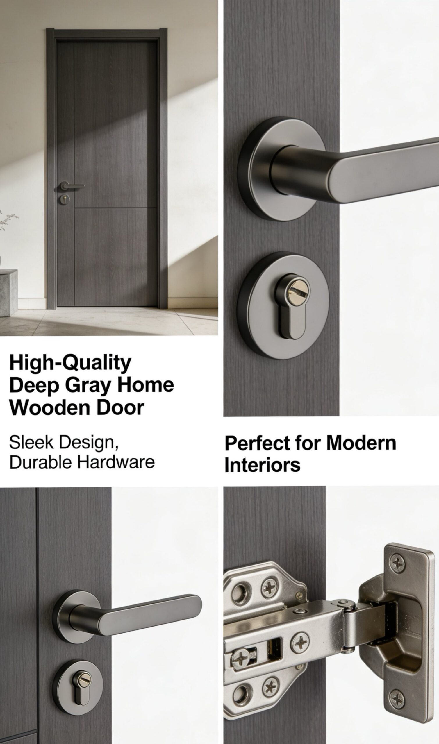 High-Quality Deep Gray Home Wooden Door