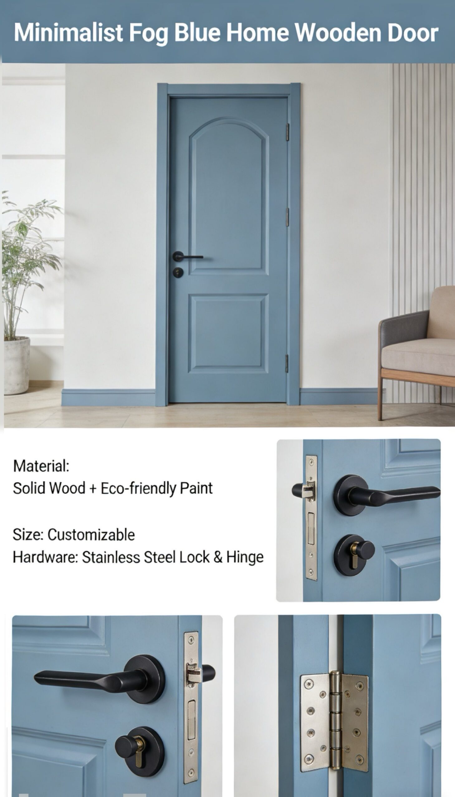 Minimalist Fog Blue Home Wooden Door