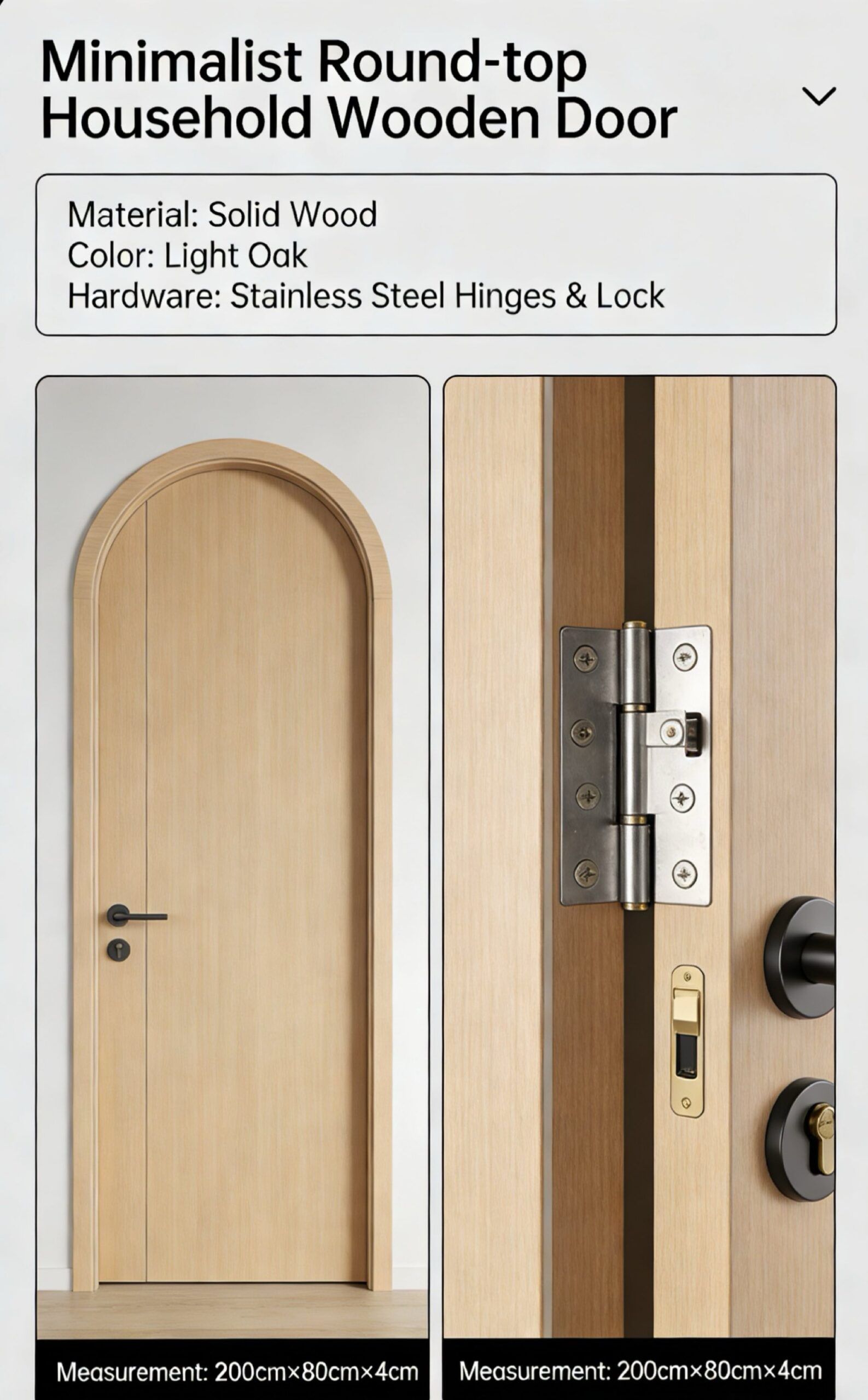 Minimalist Round-top Household Wooden Door