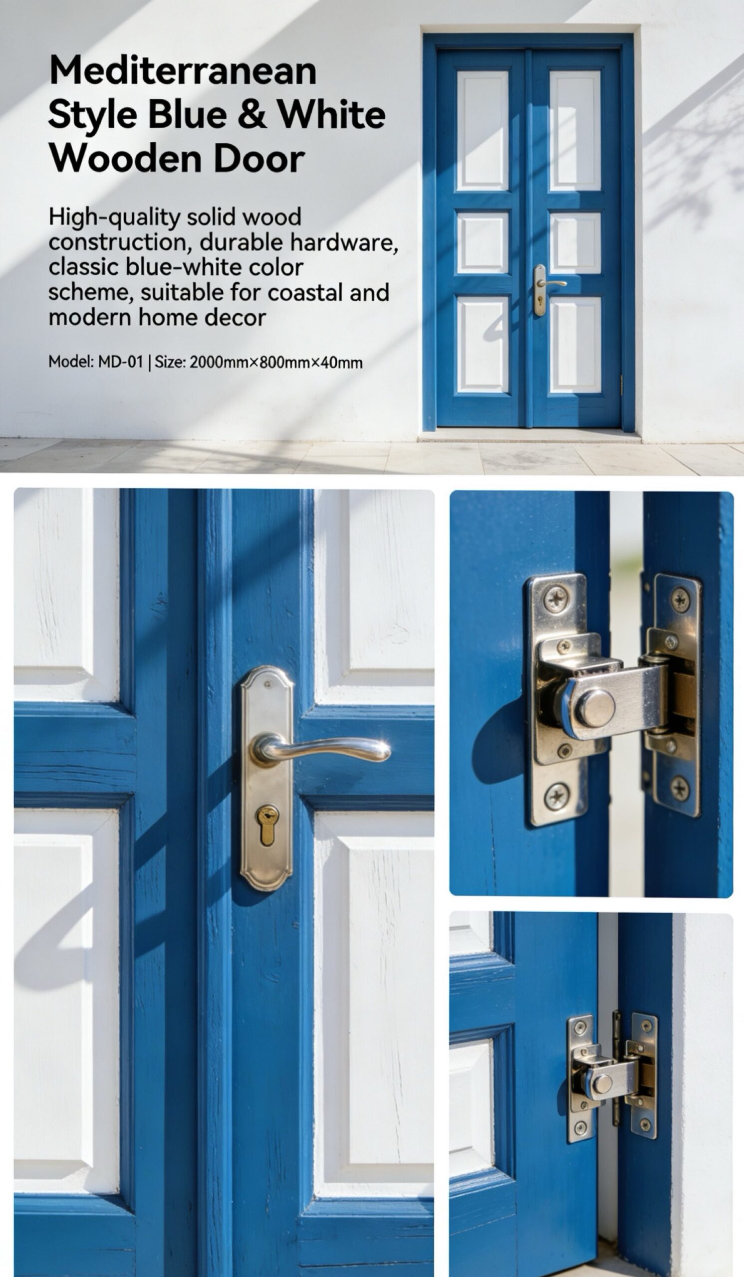 Mediterranean Style Blue & White Wooden Door